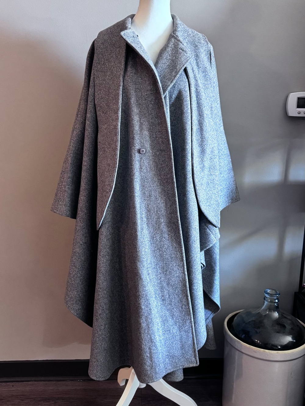 Vintage Grey Wool Cape Coat